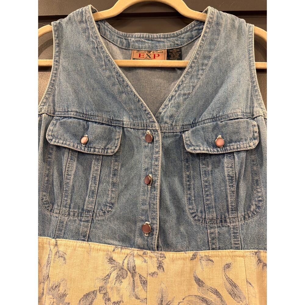 EXP Jeans By Express Womens Dress Size 11/12 Sleeveless Floral Skirt Denim Top - Picture 2 of 4